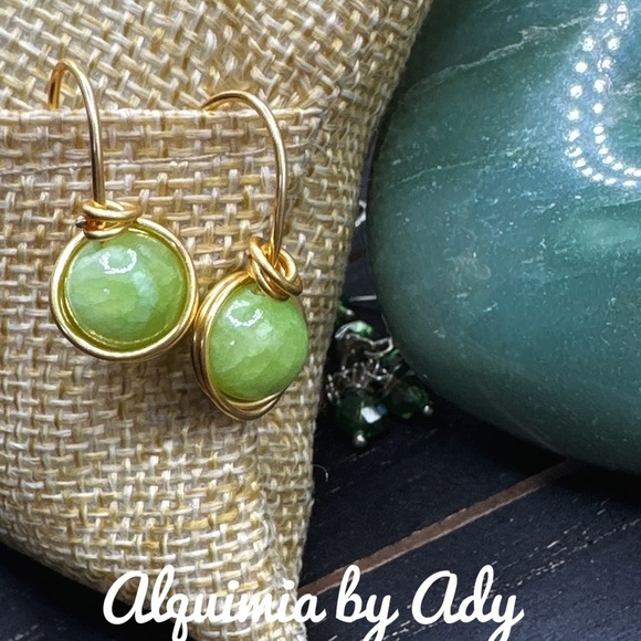 Alquimia Green jade and Gold Earrings - Picture 1 of 1